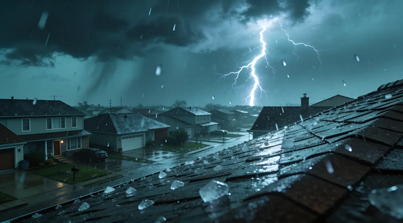 Hail and heavy rain over a Metro Atlanta neighbourhood at night