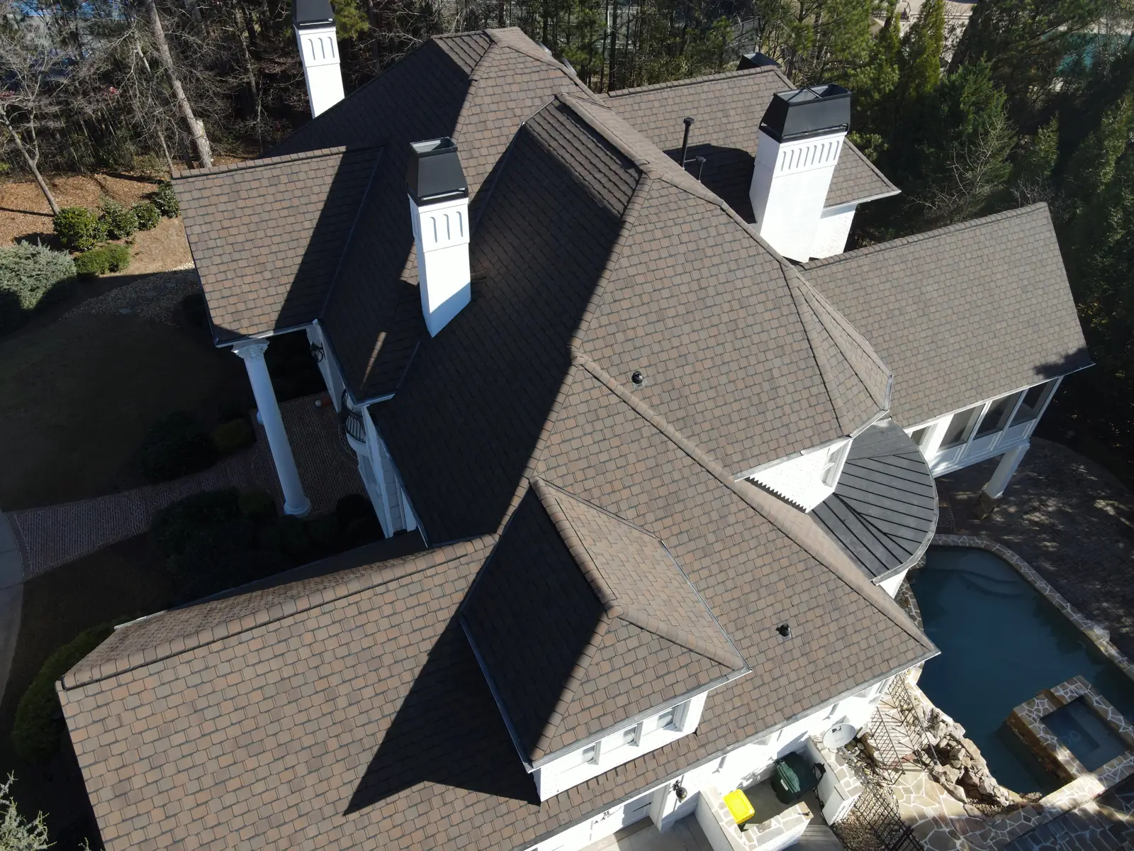 The new shingles up close, ridge and valleys finished